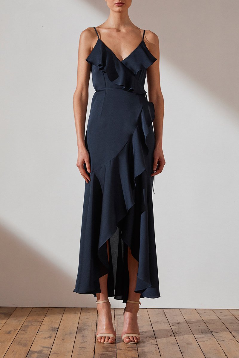 Luxe Bias Frill Wrap Dress | Sapphire ...